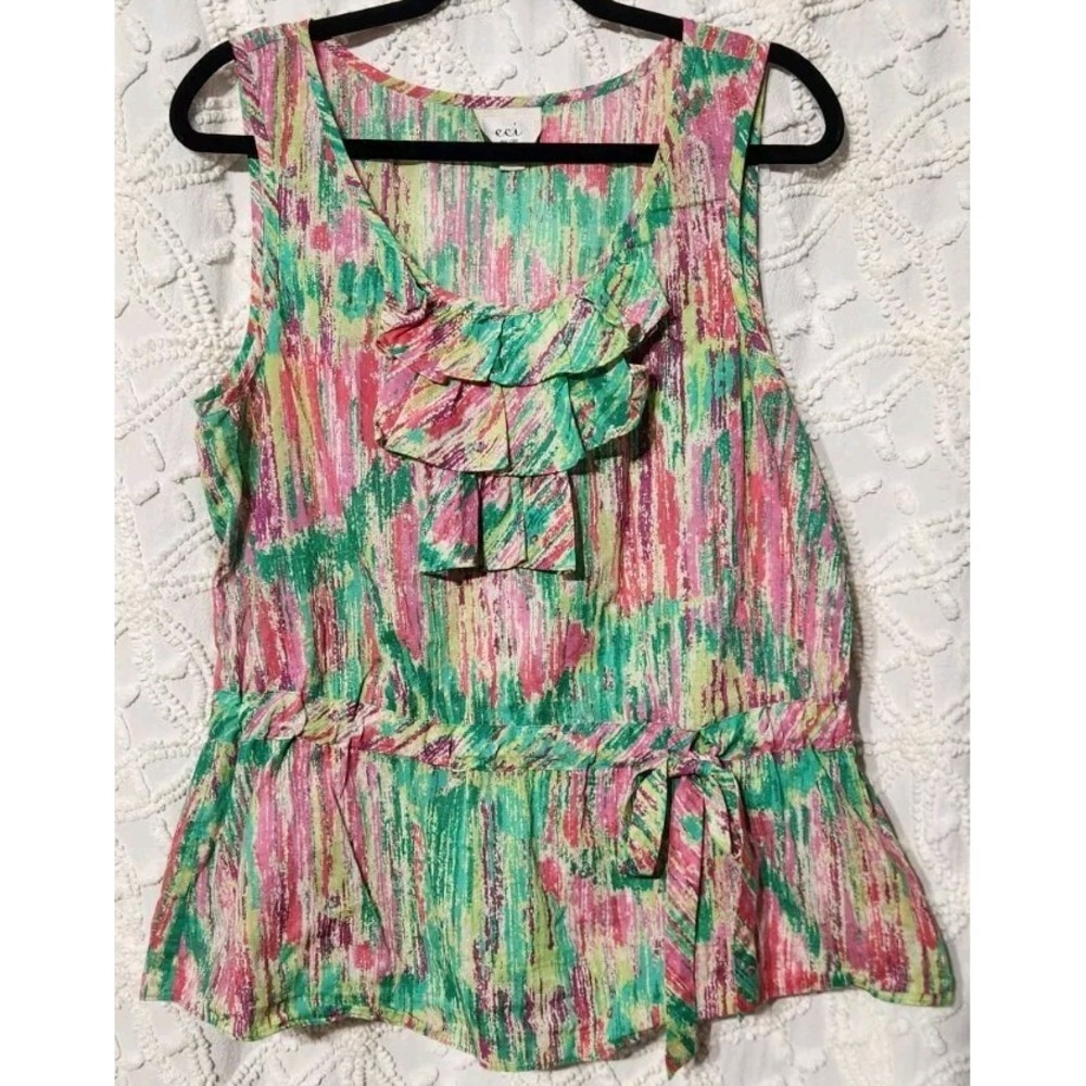 ECI Blouse Womens 14 Peplum Blouse Abstract Career‎ Office Modest Feminine